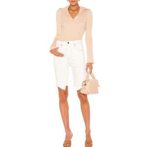 NEW FRAME Le Vintage Bermuda Jagged Edge High Rise Jean Shorts Vintage White